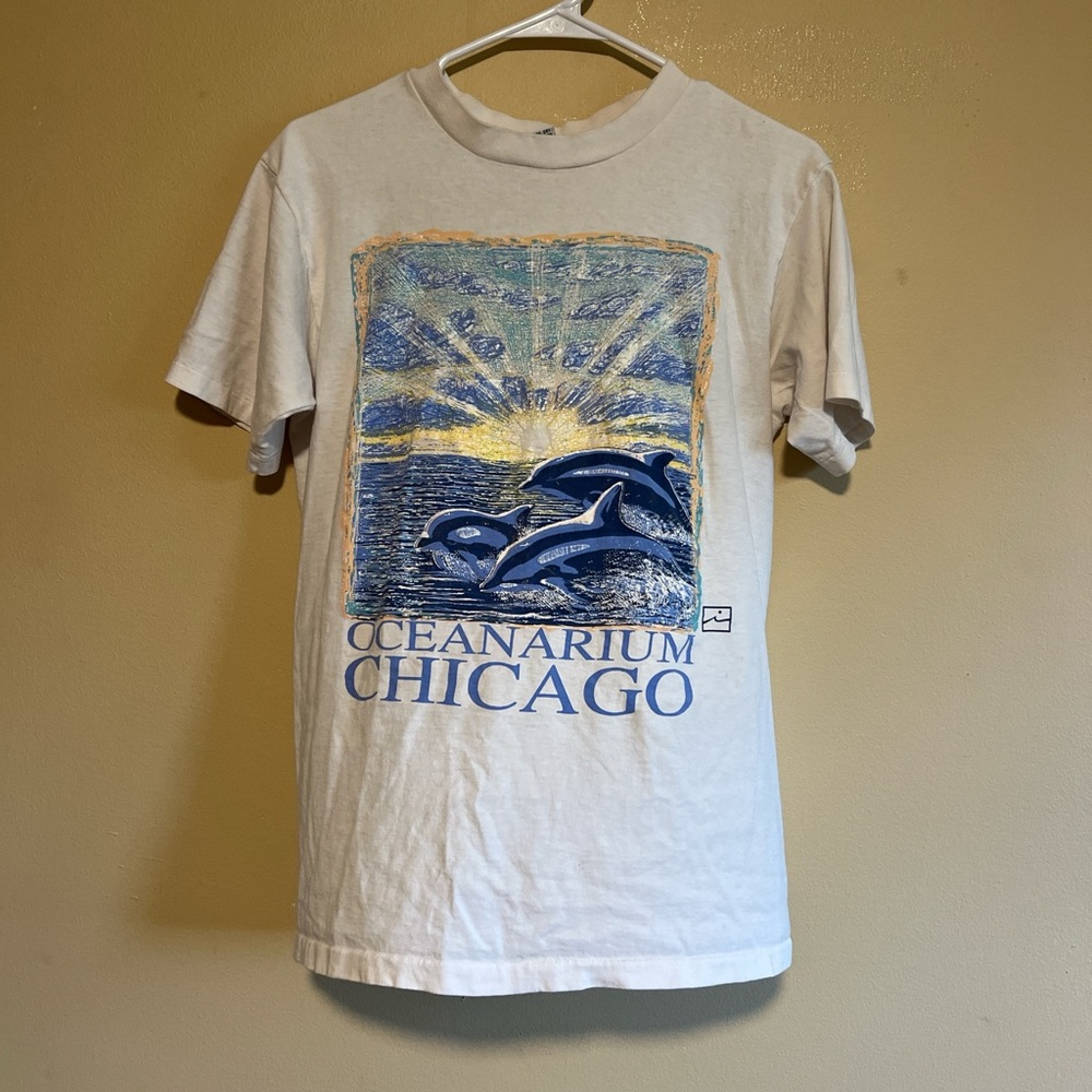 Vintage 80's Single Stitch Oceanarium Chicago Aquarium White Dolphin Shirt Sz M